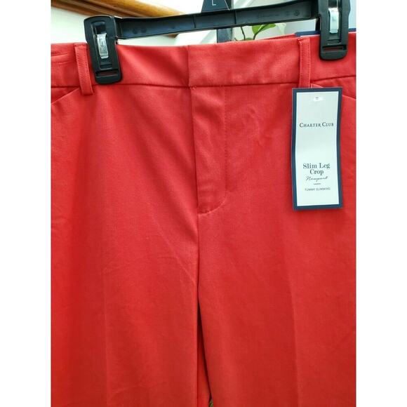 Charter Club Women Red Cotton & Rayon Mid Rise Slim Leg Crop Pant Size 12 Petite - Picture 2 of 12